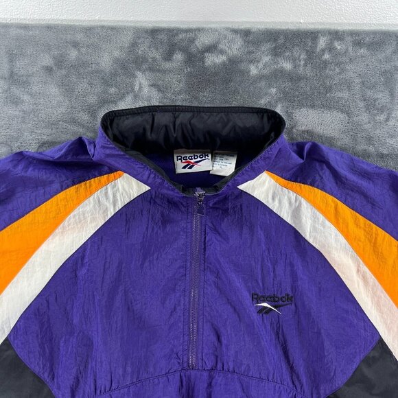 Vintage Reebok Windbreaker Jacket Men XL Purple 1/2 Zip Anorak Hooded 90s Suns - Picture 3 of 13
